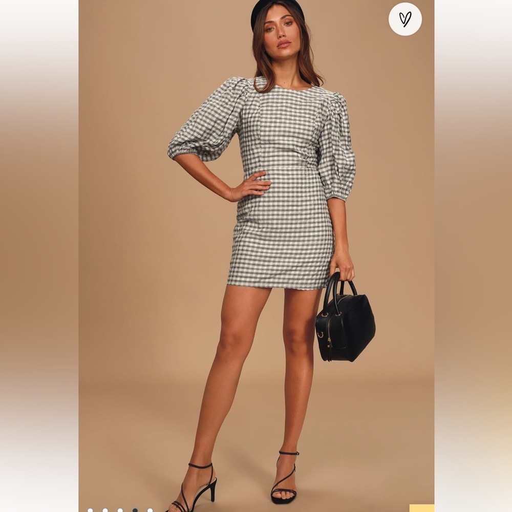 Lulus Checks Appeal Black Gingham Puff Sleeve Mini Dress Medium